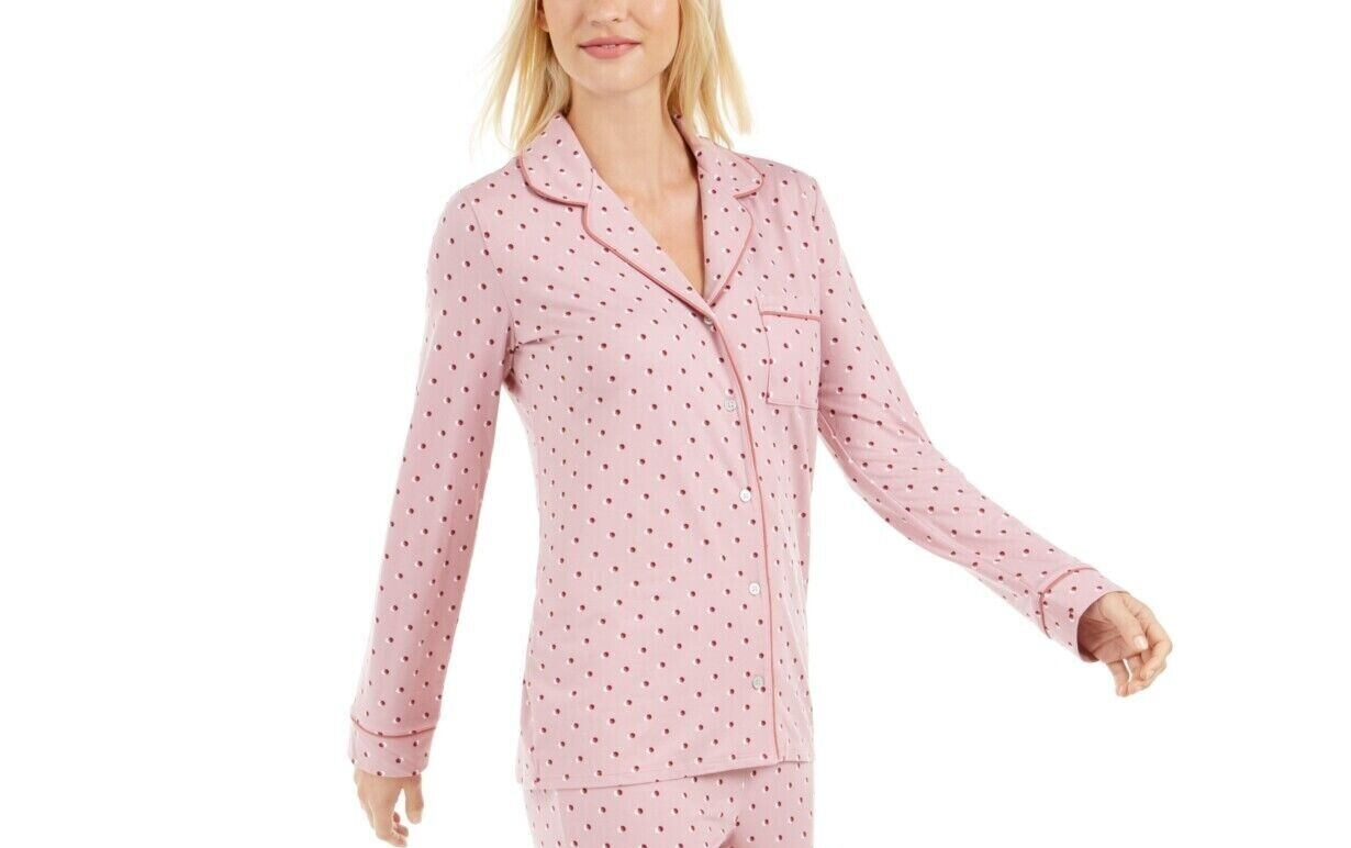 Alfani Women's Super-Soft Printed Long Sleeve Pajama Top, Pink, Size L
