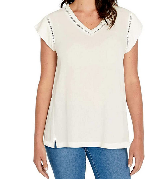 BUFFALO Ladies' V-Neck Top, WHITE, L