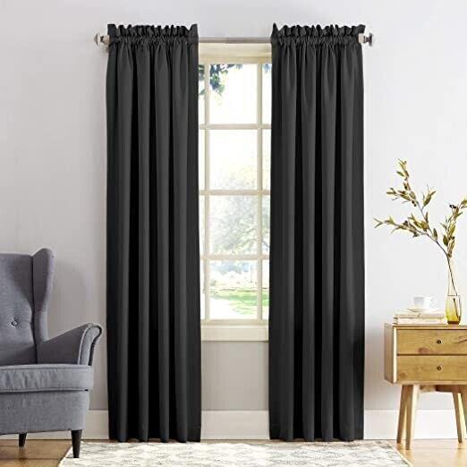 Sun Zero Barrow Energy Efficient Rod Pocket Curtain Single Panel, 54" x 84", Blk