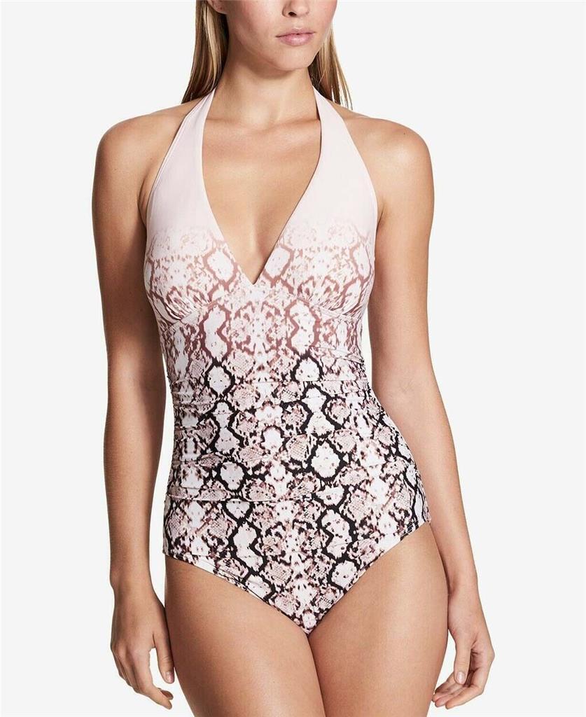 Calvin Klein Ombré Plunge One-Piece Halter Swimsuit, NAR, 4  