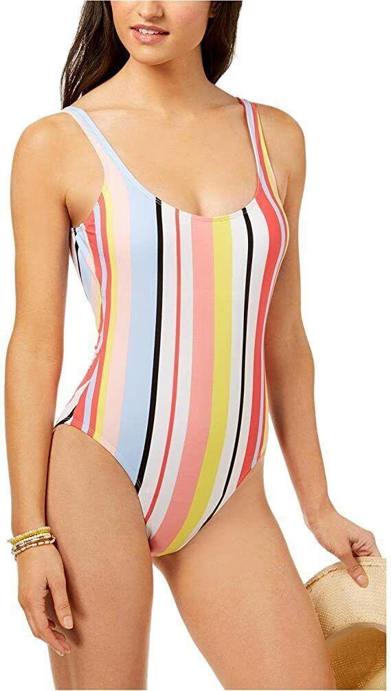 Bar III Womens Bold Stripe Low-Back Cheeky One-Piece Swimsuit, MULTI, M 
