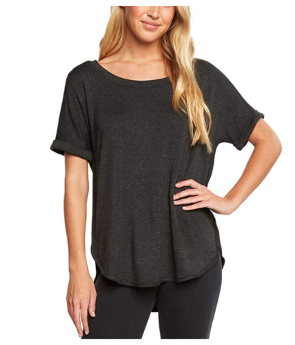 Matty M Women's Short Sleeve Rolled Cuff Tunic Top, Black, Medium