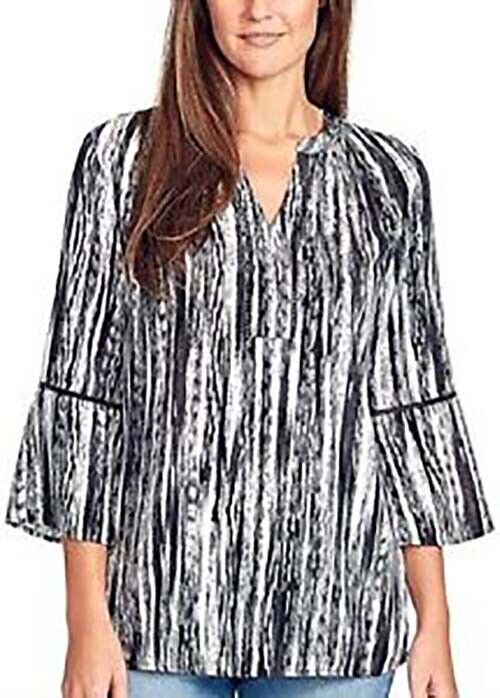 Gloria Vanderbilt Women's Nova Flutter Sleeve Blouse - Paint Flow Black - XL
