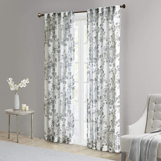 Madison Park Simone Floral Design Sheer Single Window Curtain, 50" x 95", White