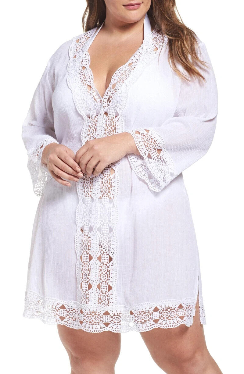 La Blanca Women's Island Fare V-Neck Tunic Cover Up Swimwear, White, 1X