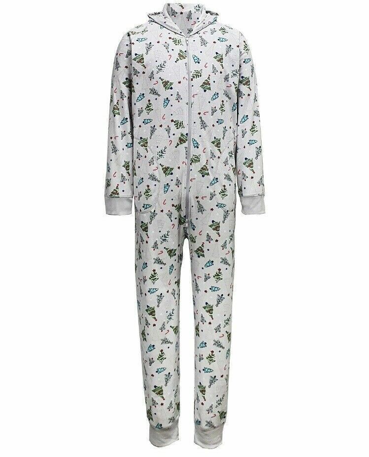 Family Pajamas Matching Men's One Piece Hooded Pajamas, Festive Trees, M