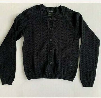 Zunie Girls Button Closure Long Sleeve Cotton Knit Cardigan Sweater, BLACK