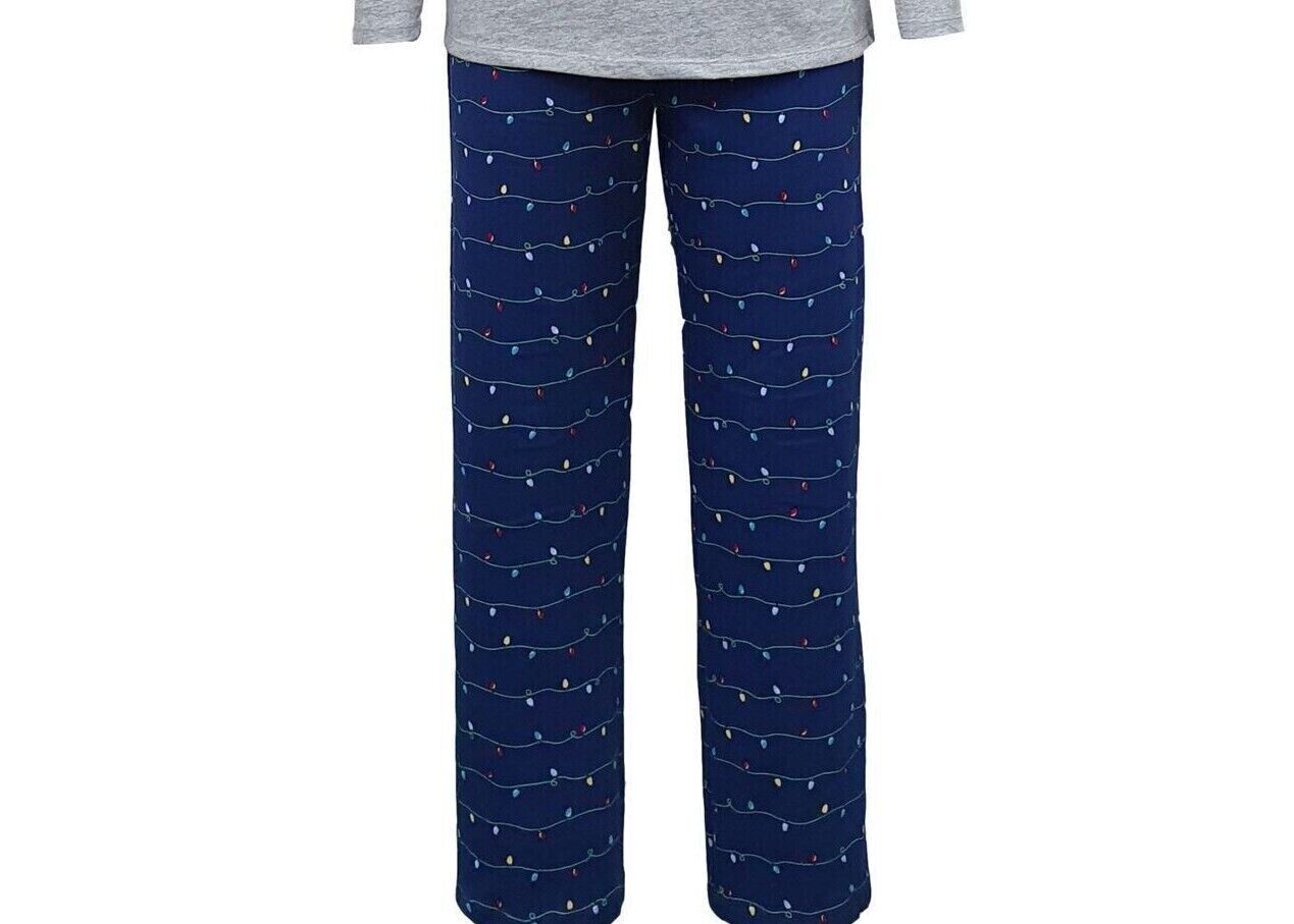 Family Pajamas Matching Women's Holiday Lights Pajama Pant, Navy, L