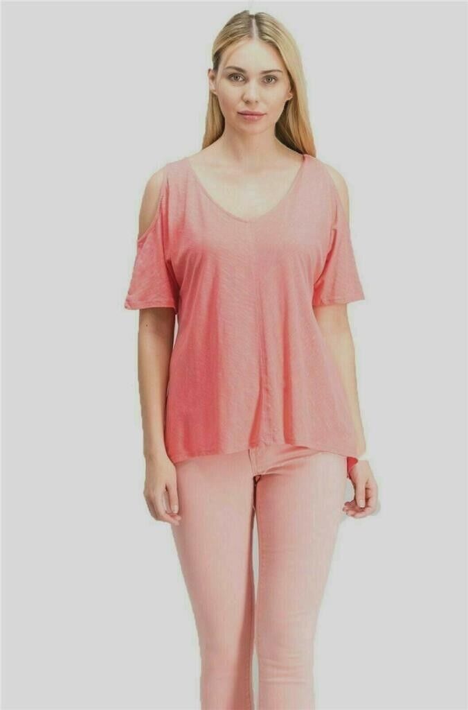 Calvin Klein Women's Cold Shoulder Short Sleeve Top, Pink, M