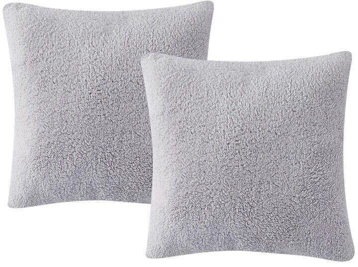 Morgan Home Set of 2 Sherpa Decorative Pillow, GREY, 18 x 18"