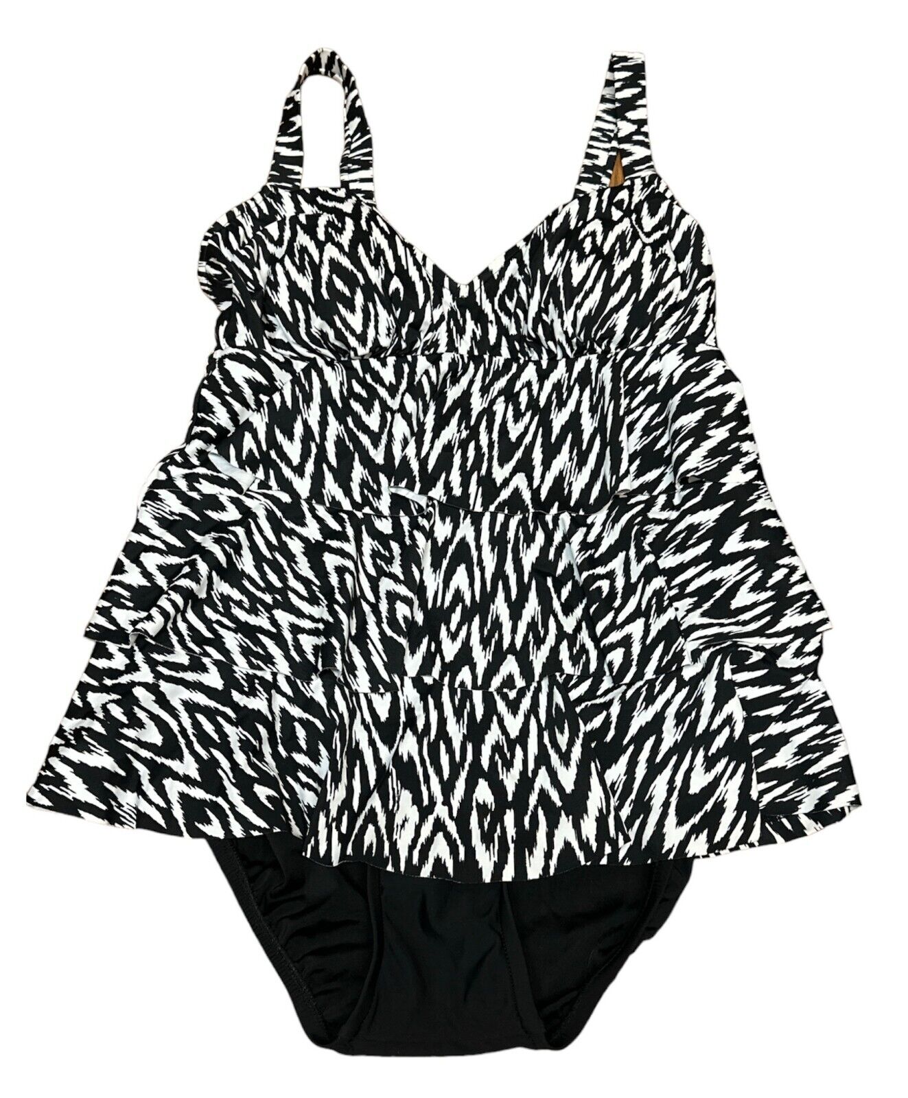 bar III Women's Tiered One-Piece Swimsuit, Black-WHITE, 8
