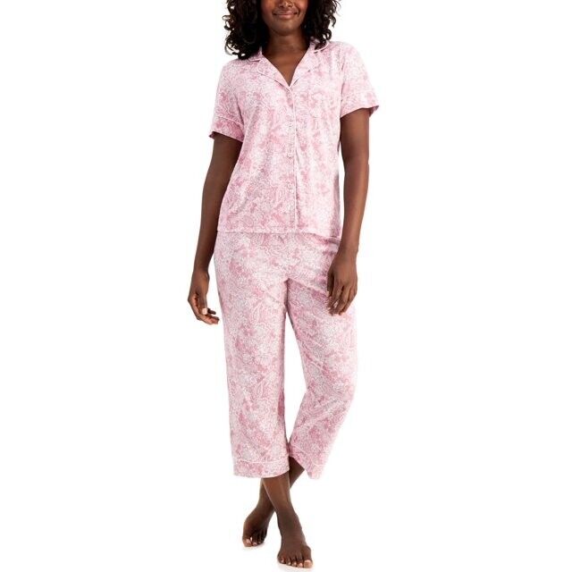 Charter Club Women's Floral Printed 1-Piece Short Sleeve Pajama Top, Rose, S