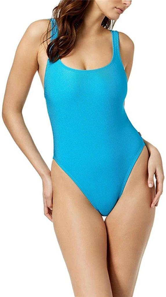 Reebok Ribbed Women's  High-Leg One-Piece Swimsuit, TURQ BLUE, M