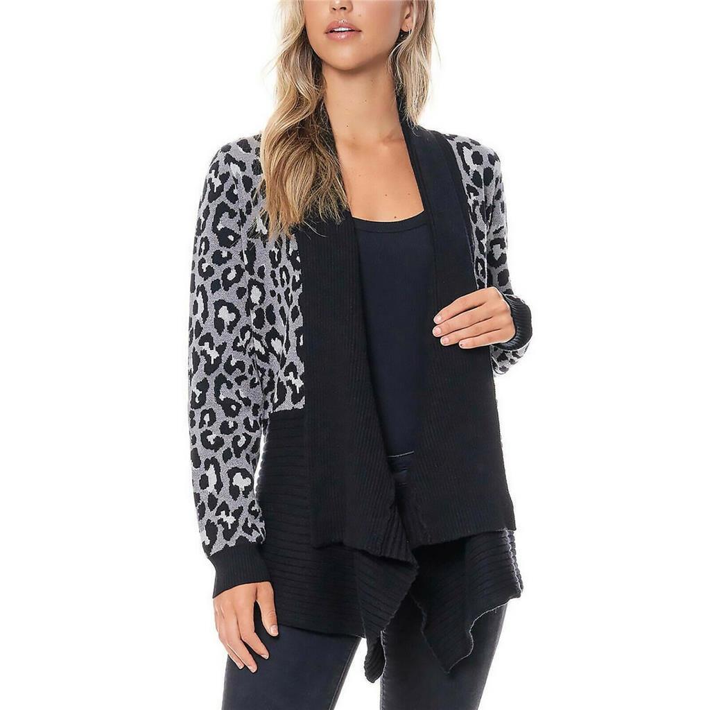 Fever Ladies' Waterfall Cardigan, HEATHER GREY LEOPARD, XS