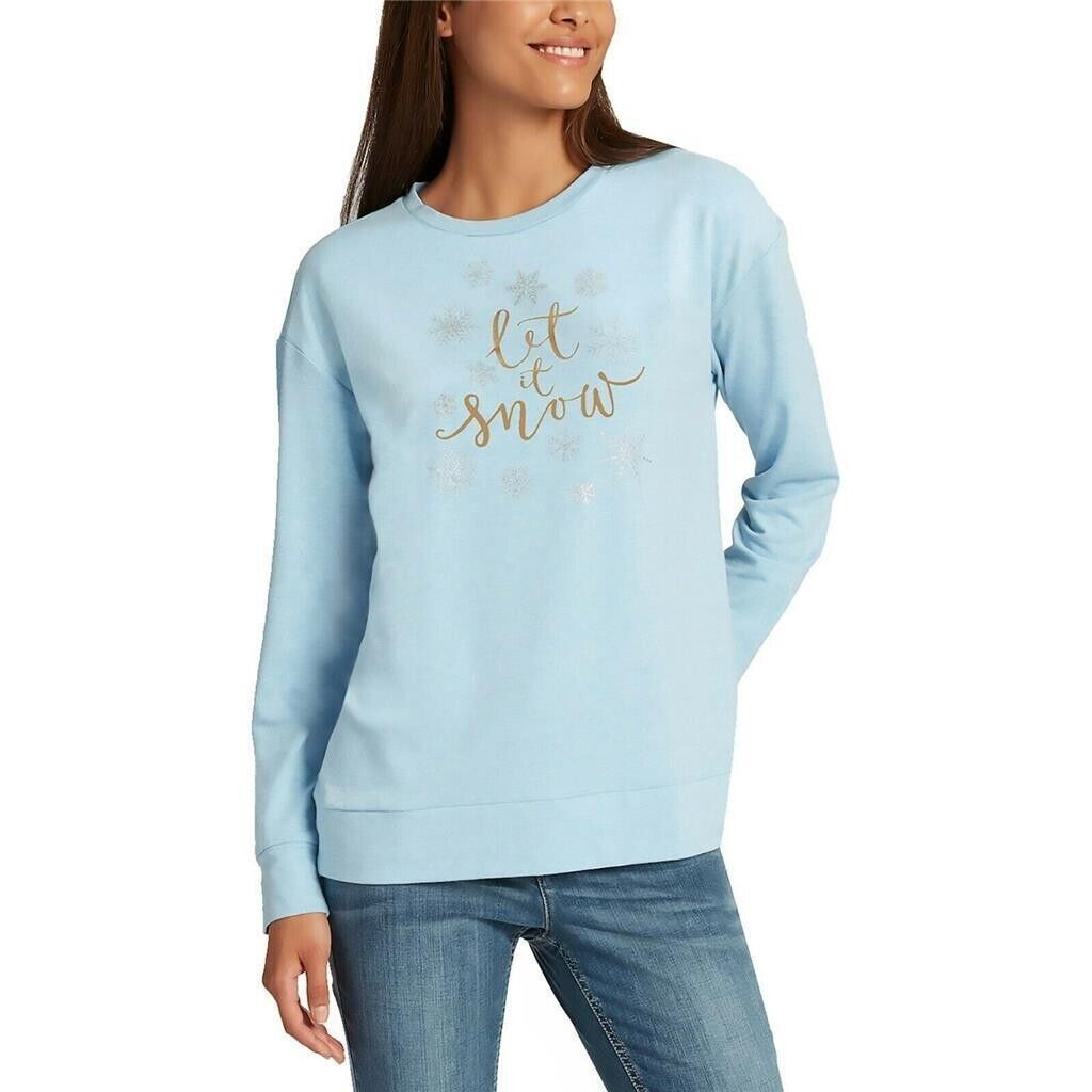 Ellen Tracy Ladies' "Let It Snow" Long Sleeve Holiday Top, LICHEN LET IT SNOW, M