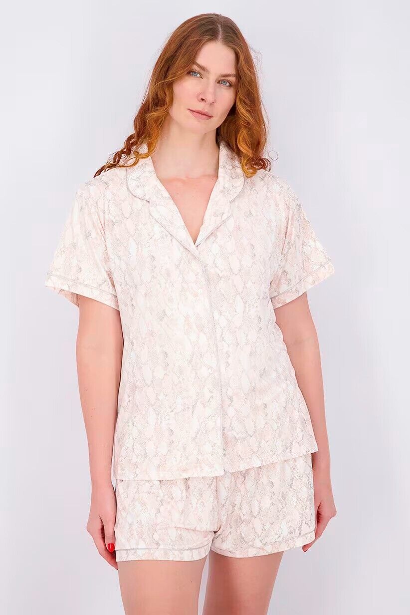 Flora Nikrooz Women 1-Piece Short Sleeve Snakeskin printed Pajama Top, Pink, M