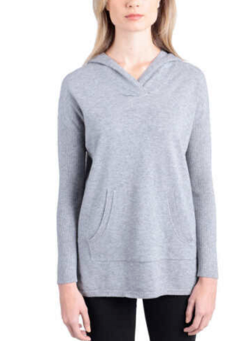 Cyrus Ladies' Drop Shoulder Ribbed Hem Pullover Hoodie MEDIUM HEATHER GREY, S