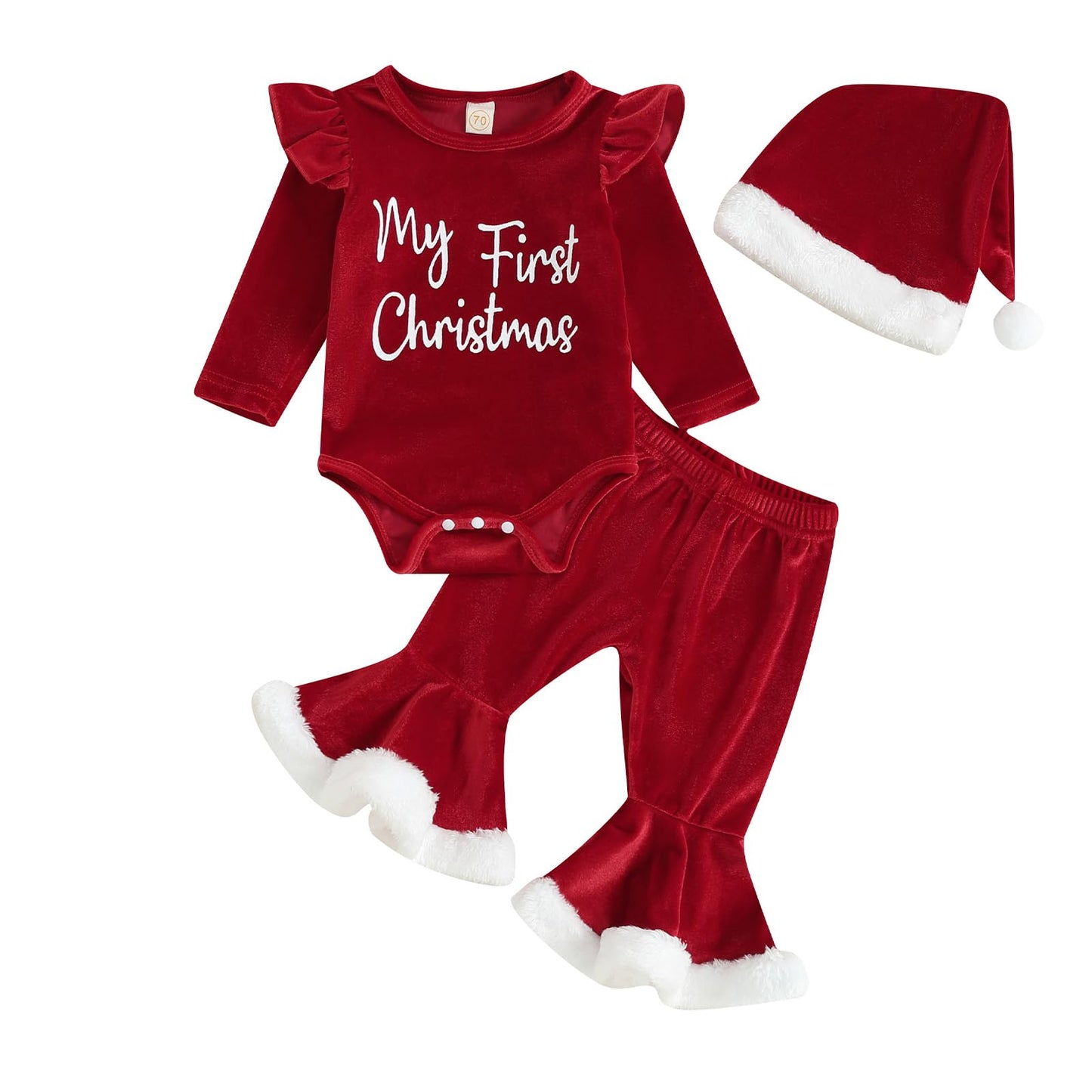 Baby Girl My 1st Christmas Outfits Letter Long Sleeve Romper Tops+Bell Bottom Pants+Headband 3 Pcs Clothes Set