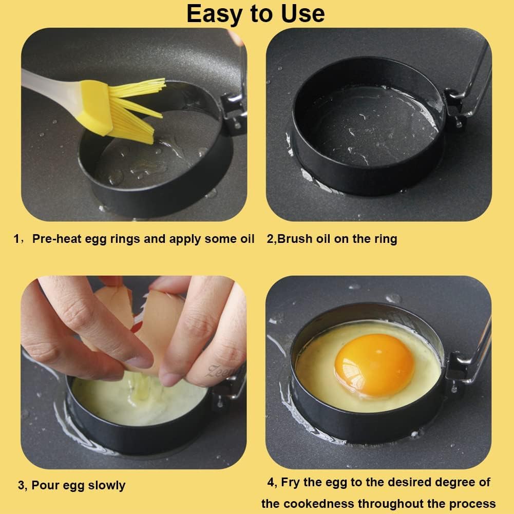 3.5 inch Egg Rings for Frying Eggs,4 Pack Non-Stick Egg Patty Maker, Pancake Mold for Indoor Camping Breakfast Sandwiches Egg Mcmuffins (4 pack, 3.5inch)