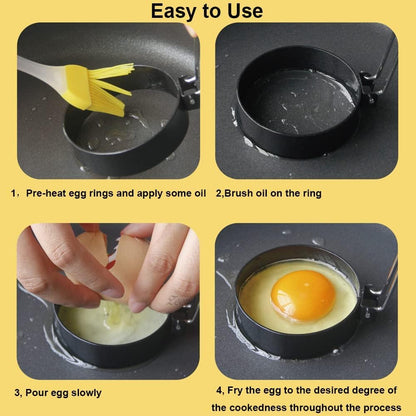 3.5 inch Egg Rings for Frying Eggs,4 Pack Non-Stick Egg Patty Maker, Pancake Mold for Indoor Camping Breakfast Sandwiches Egg Mcmuffins (4 pack, 3.5inch)