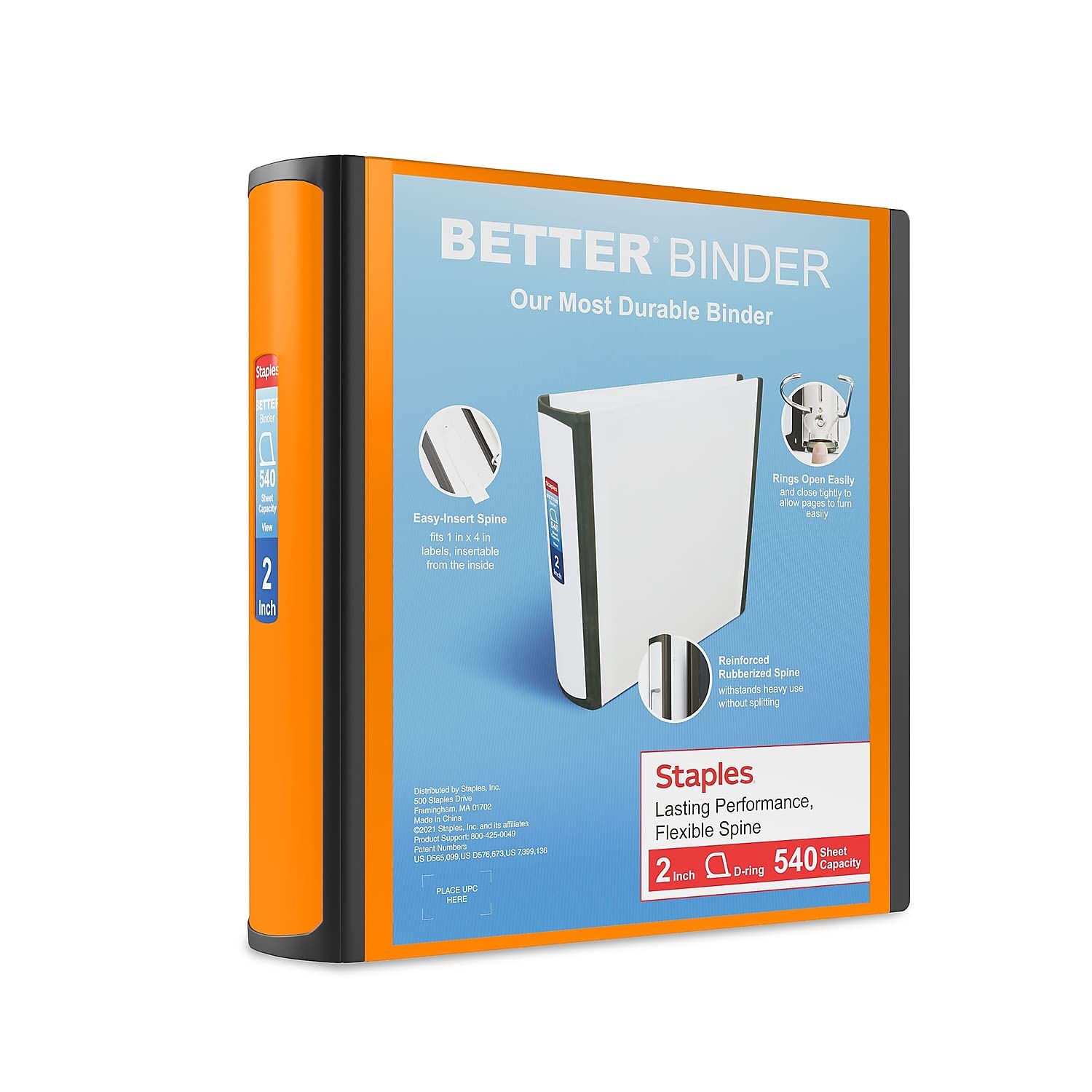 STAPLES 3 Inch BetterView Binder with D-Rings (Teal)