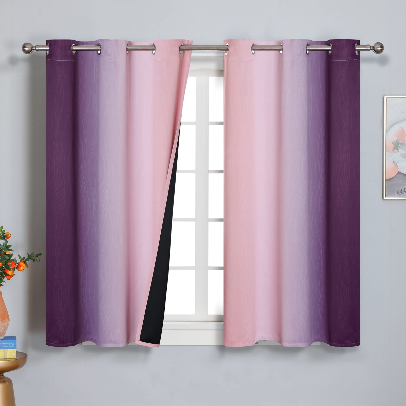 Estelar Textiler Beige and Greyish White Blackout Curtains for Living Room, Full Room Darkening Gradient Drapes for Bedroom, Thermal Insulated Ombre Grommet Curtains for Dining Room,52Wx84L,2 Panels