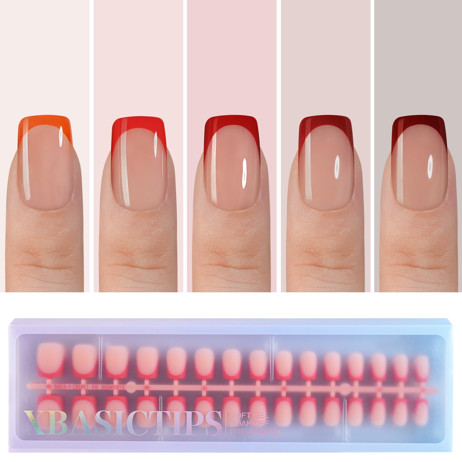 Misssix XBASICTIPS French Tip Press On Nails, 150 Pcs Short Square French Gel Nail Tips, Soft Gel Pre-shaped No File Need Fake Nails for Nail Art DIY Extension Designs, 15 Sizes