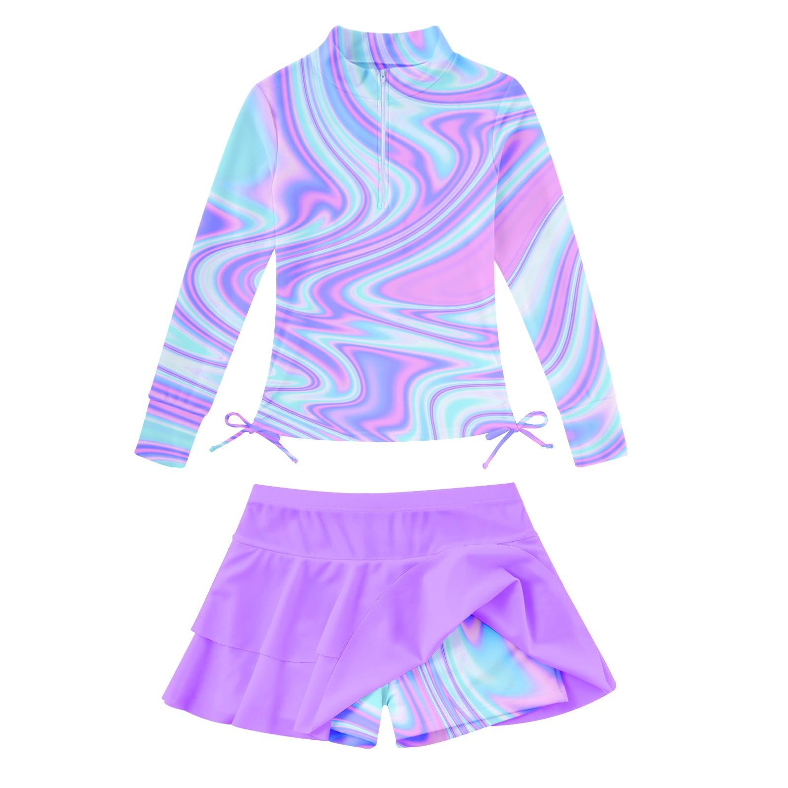 Vogseek 3-12T Girls Rash Guard 2 Pieces Bathing Suit Long Sleeve Swimsuit Swimming Skirt with Shorts Swimwear