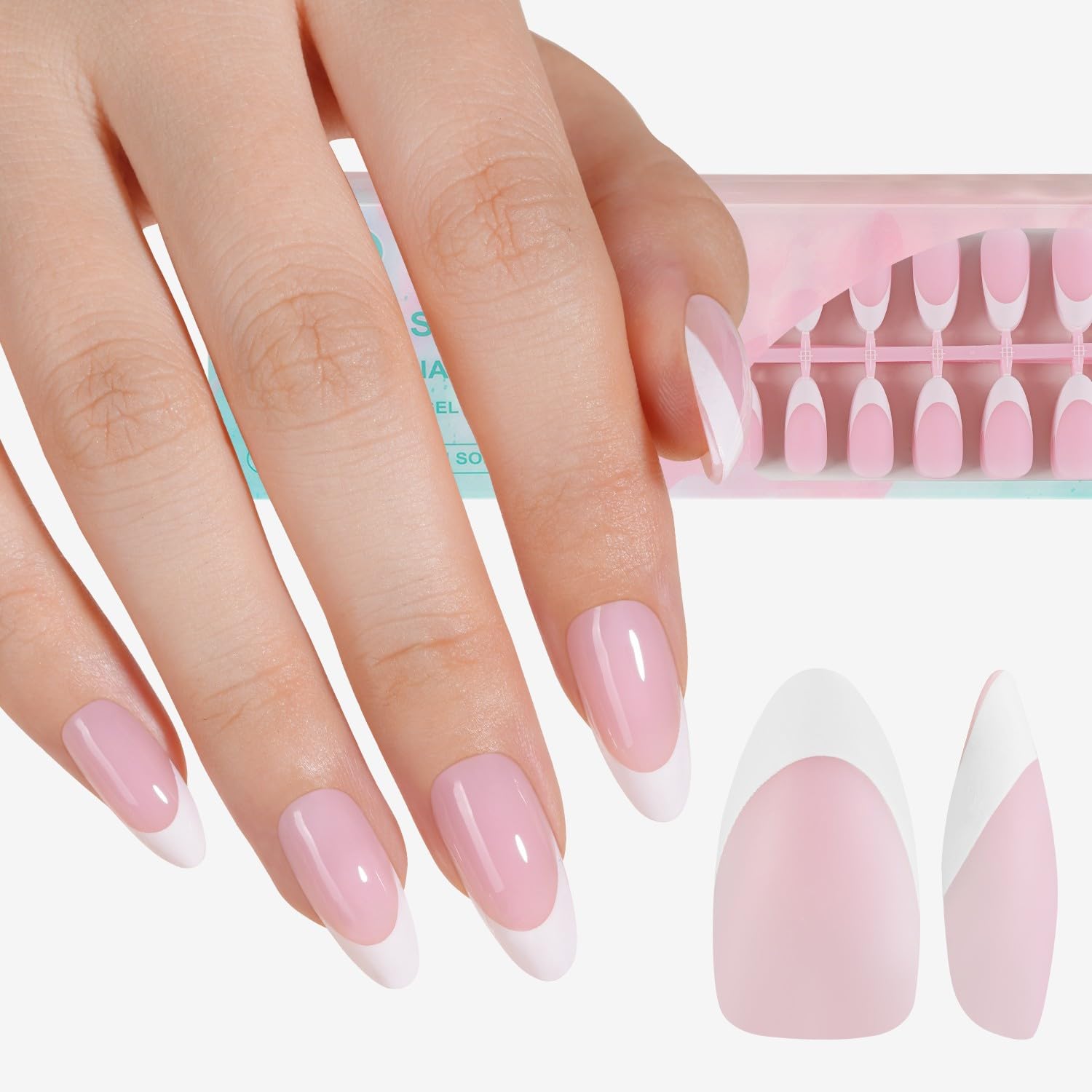 Misssix French Gel Nail Tips, 240Pcs French Tip Press on Nails Long Square Pink, No Need to File Tips Pre-lasting, Fake Nails for Nail Art DIY 15 Sizes