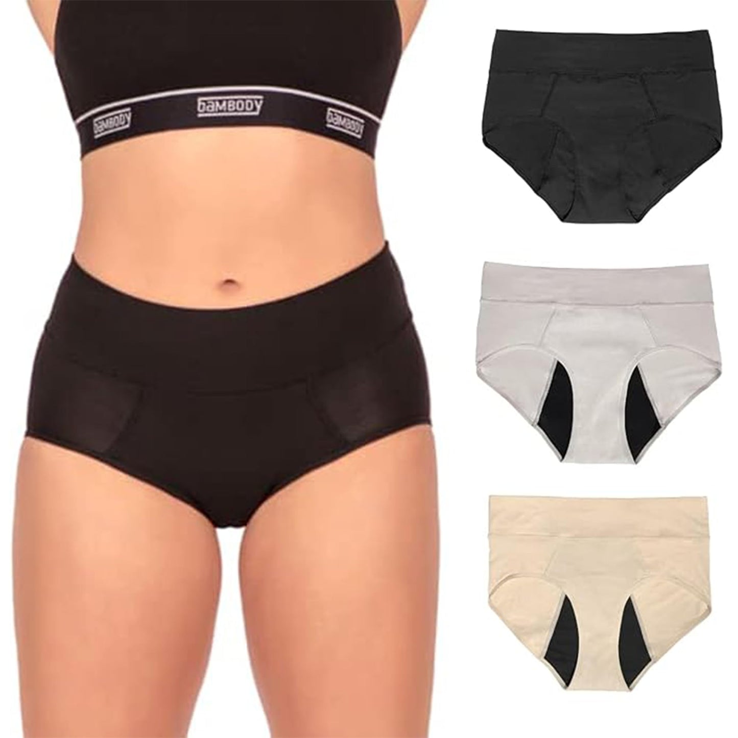 Bambody Absorbent Panties, Period Underwear for Women and Teens - All-Day Long - Overnight Protection- Postpartum, Leakproof