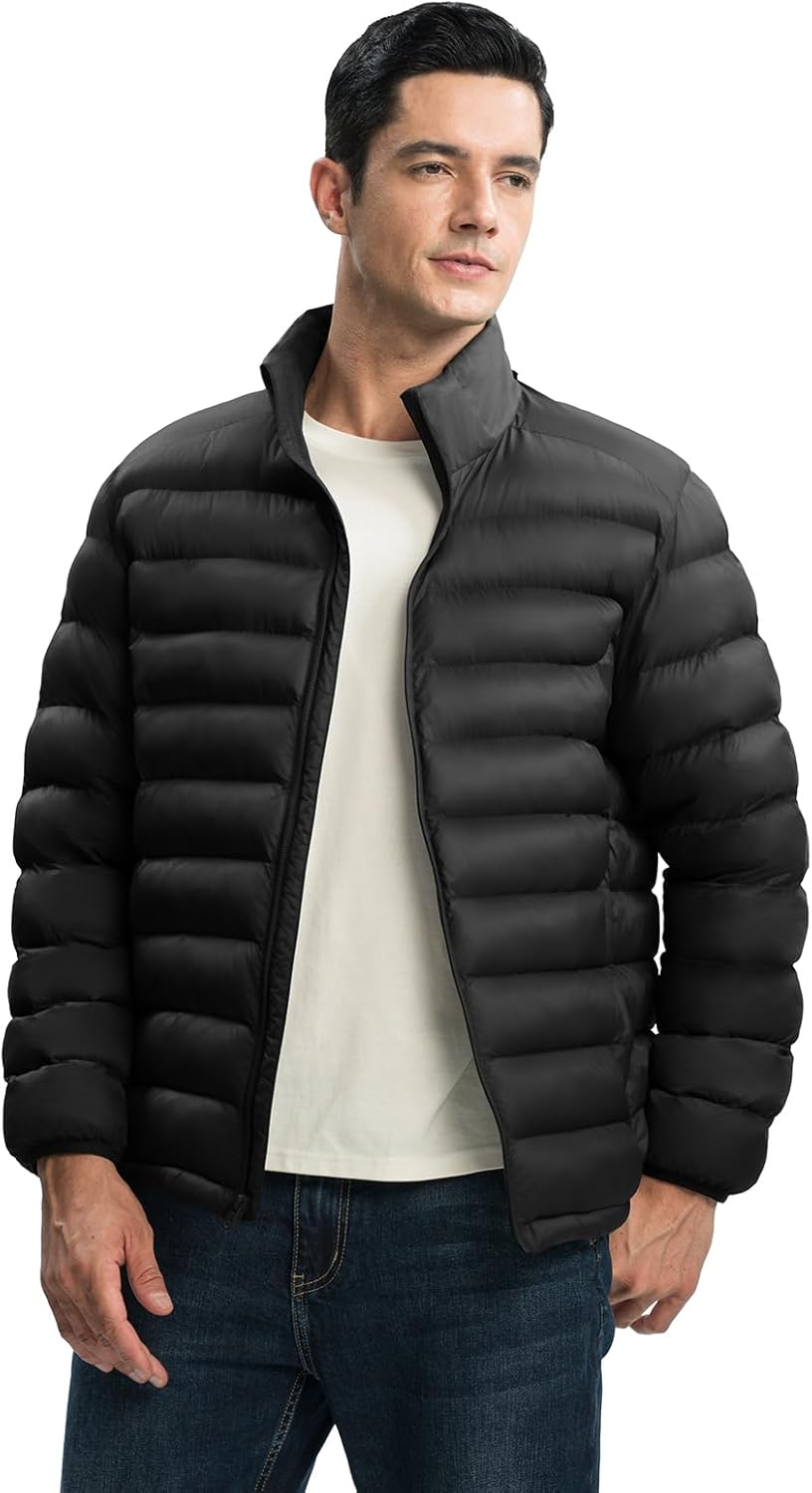 TBMPOY Men's Lightweight Puffer Jackets Detachable Hood Water-Resistant Casual Winter Coat Hooded Insulated for Travel Ski