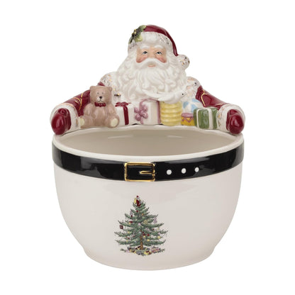 Spode Christmas Tree Ribbons Canape Platter - 6.5-Inch Holiday Serving Plate for Desserts, Appetizers, and Treats - Festive Earthenware Christmas Dinnerware with Gold Accents - Dishwasher Safe
