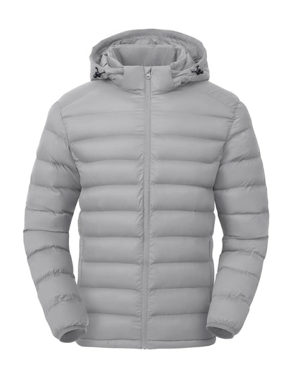 TBMPOY Men's Lightweight Puffer Jackets Detachable Hood Water-Resistant Casual Winter Coat Hooded Insulated for Travel Ski
