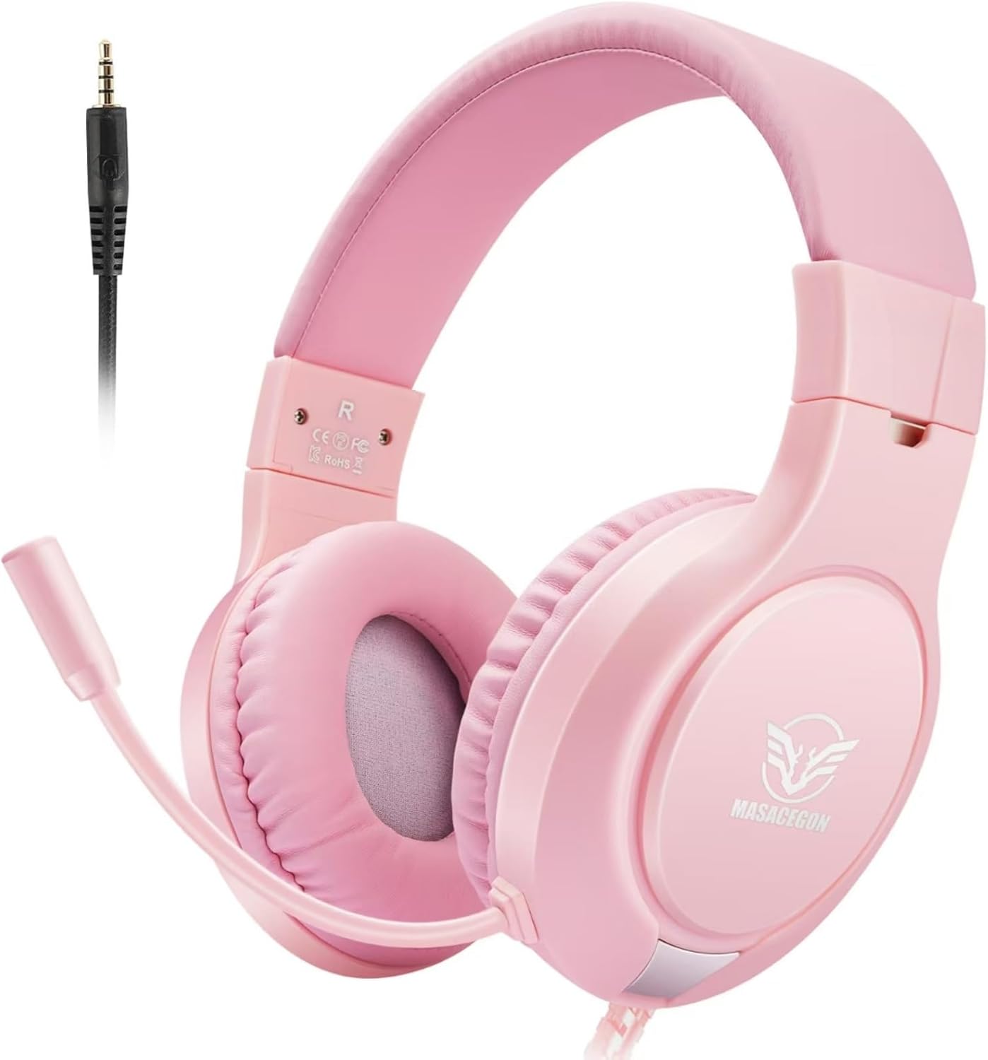 H-10 Gaming Headset for PS4, Xbox One, PC, PS5, Nintendo Switch, Stereo Wired Noise Cancelling Over Ear Headphones with Mic for Kids Adults, Bass Surround, Soft Memory Earmuffs, Pink
