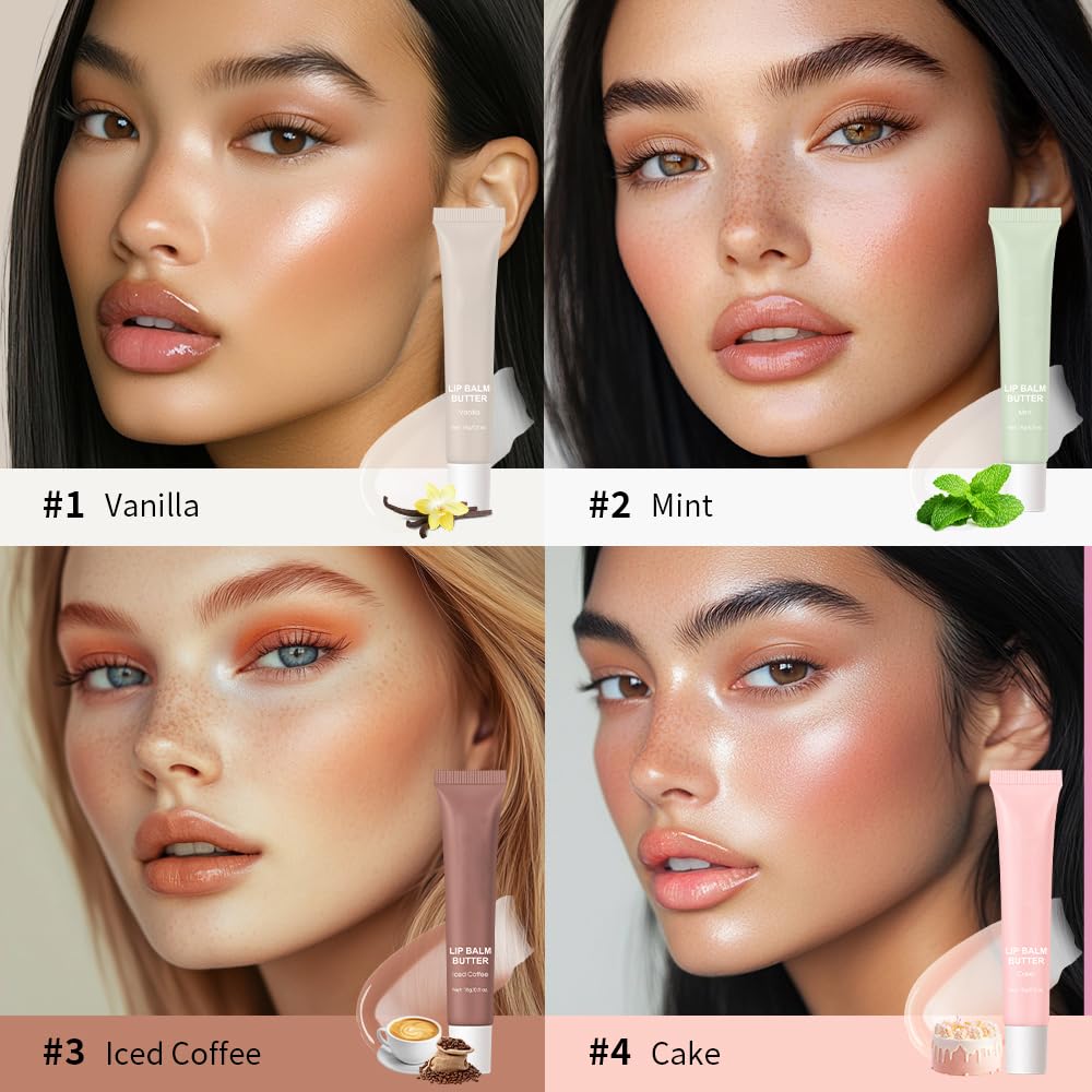 Summer Butter Lip Balm, Moisturizing Hydrating Natural Lip Care, Rich in Nutrients for Soft Smooth Lips (4 Colors)