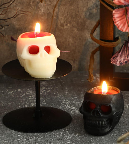 Halloween Candles, Bleeding Skull Candles 2.5 inch (Black & White) Skeleton Decorations Candle, Dripping Blood Gothic Halloween Decor for Spooky Party Table