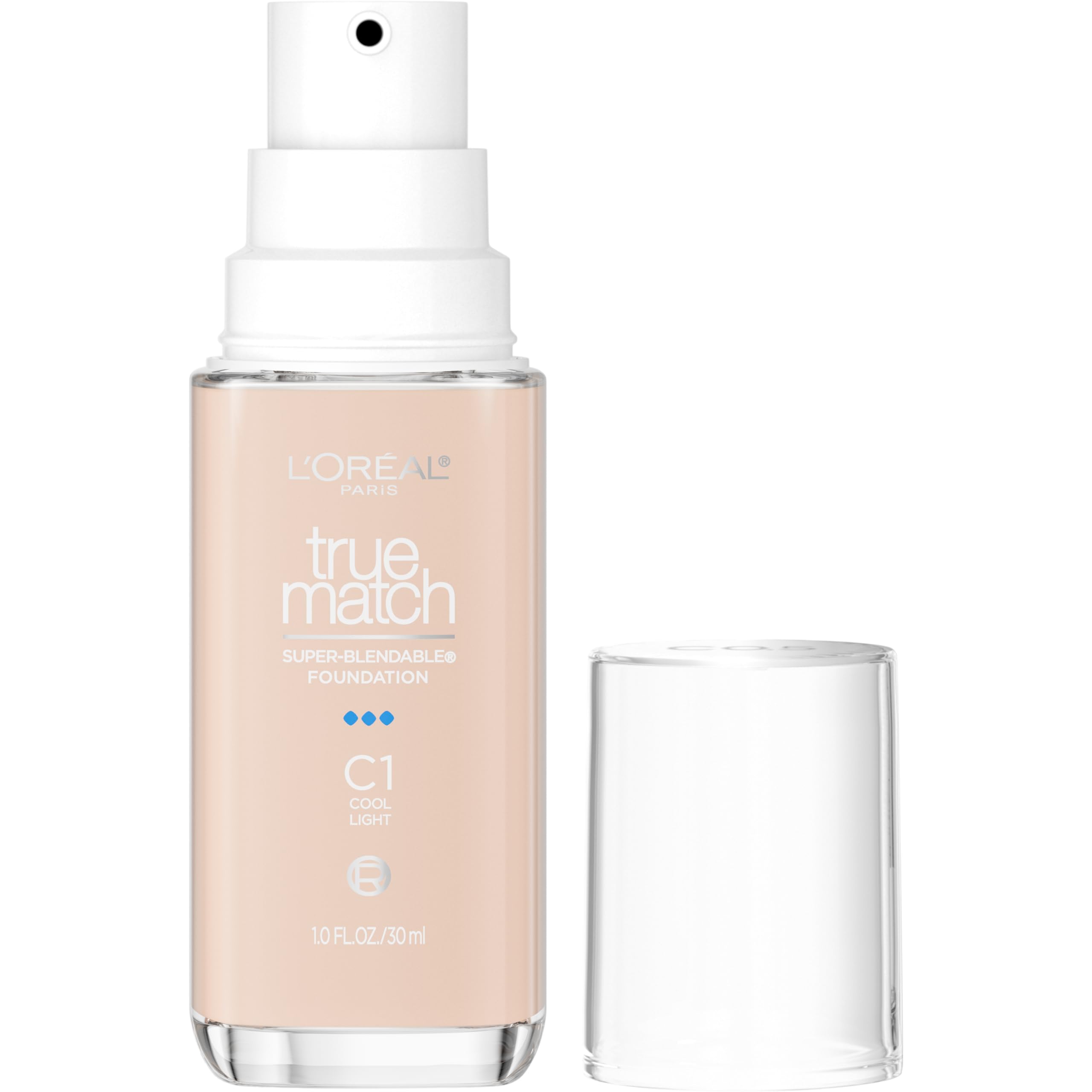 L'Oreal Paris True Match Super-Blendable Foundation, Medium Coverage Liquid Foundation Makeup, C3, Light Medium, 1 Fl Oz