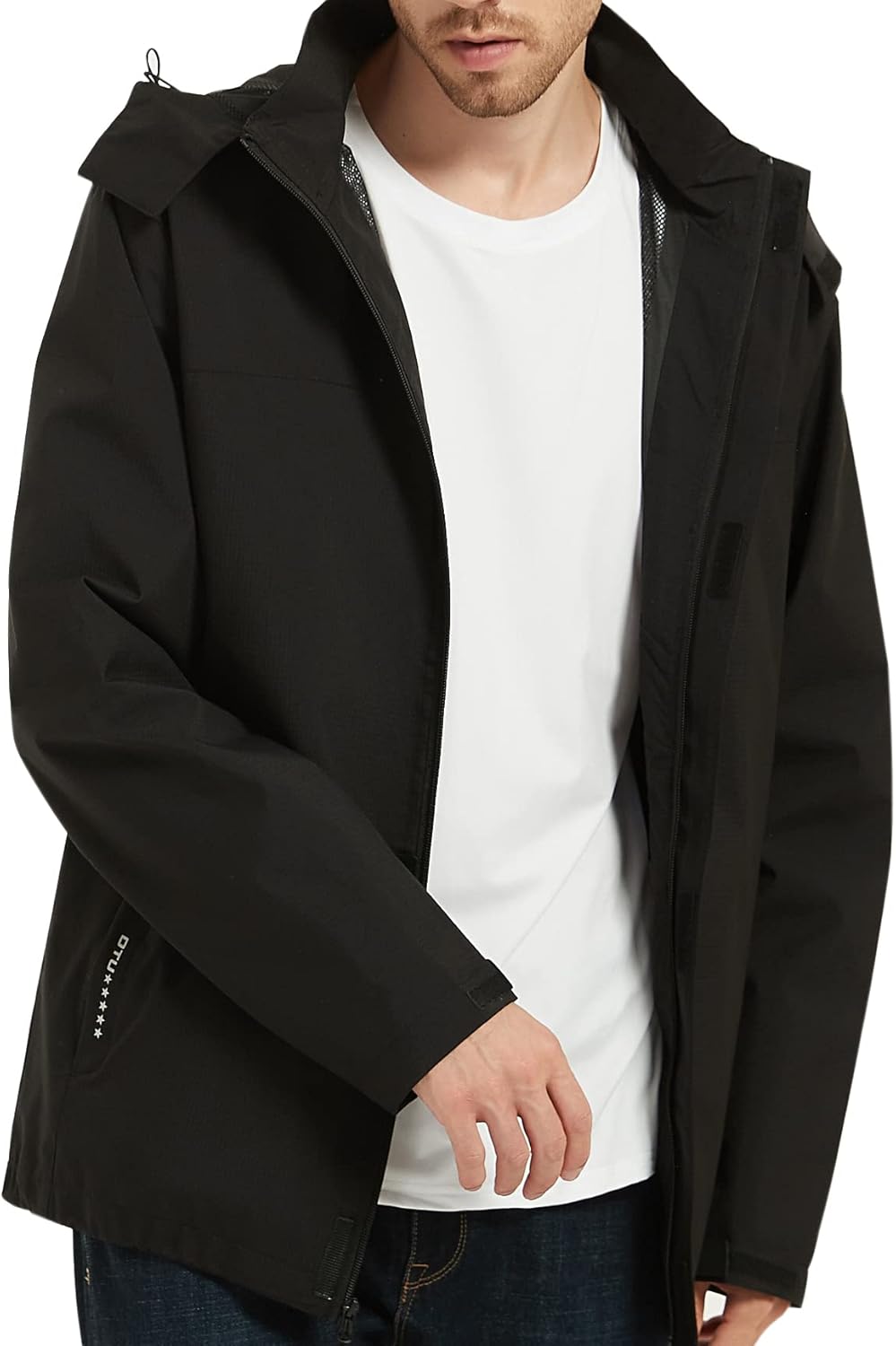 OTU Men's Lightweight Waterproof Hooded Rain Jacket Outdoor Raincoat Shell Jacket for Hiking Travel