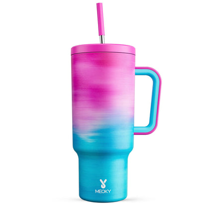 Meoky 40 oz Christmas Tumbler with Handle and Straw, Xmas Tumbler with Lid and Straw, Insulated Stainless Steel Travel Mug, Christmas Gifts for Women Men Adults (Jolly Reindeer)
