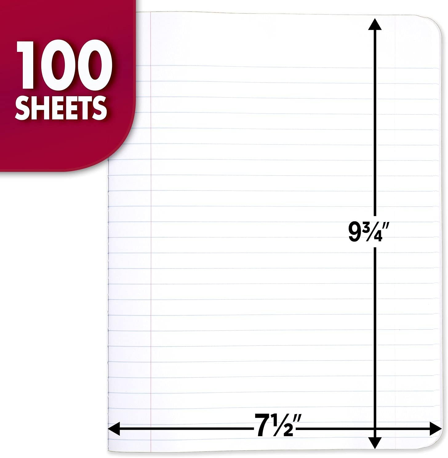 Mead Composition Notebook, Wide Ruled Paper, 7-1/2" x 9-3/4", 100 Sheets, Assorted Colors, 12 Pack (73389)