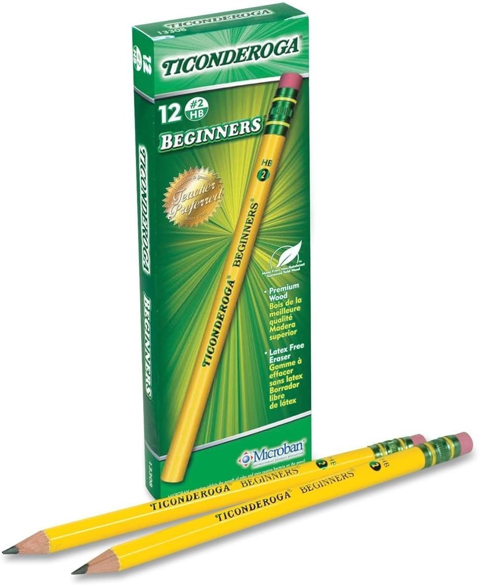 Dixon Ticonderoga Beginners Primary Size #2 Pencils with Erasers, Yellow (13308) (4-Pack of 12)