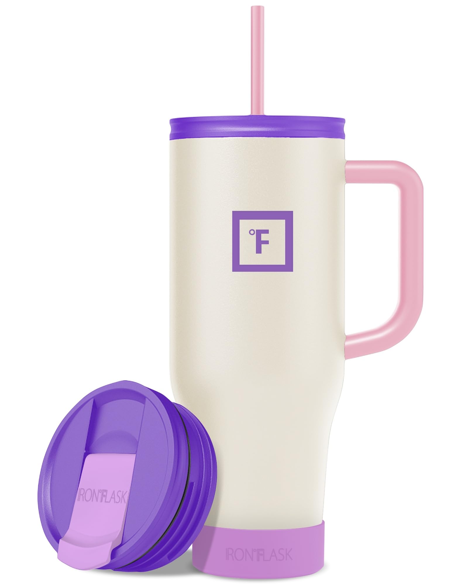 IRON °FLASK Co-Pilot Insulated Mug w/Straw & Flip Cap Lids - Cup Holder Bottle for Hot, Cold Drink - Leak-Proof - Water, Coffee Portable Travel Mug - Aurora, 40 Oz