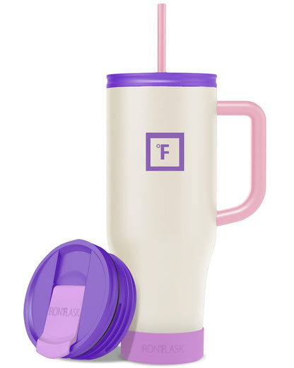 IRON °FLASK Co-Pilot Insulated Mug w/Straw & Flip Cap Lids - Cup Holder Bottle for Hot, Cold Drink - Leak-Proof - Water, Coffee Portable Travel Mug - Aurora, 40 Oz