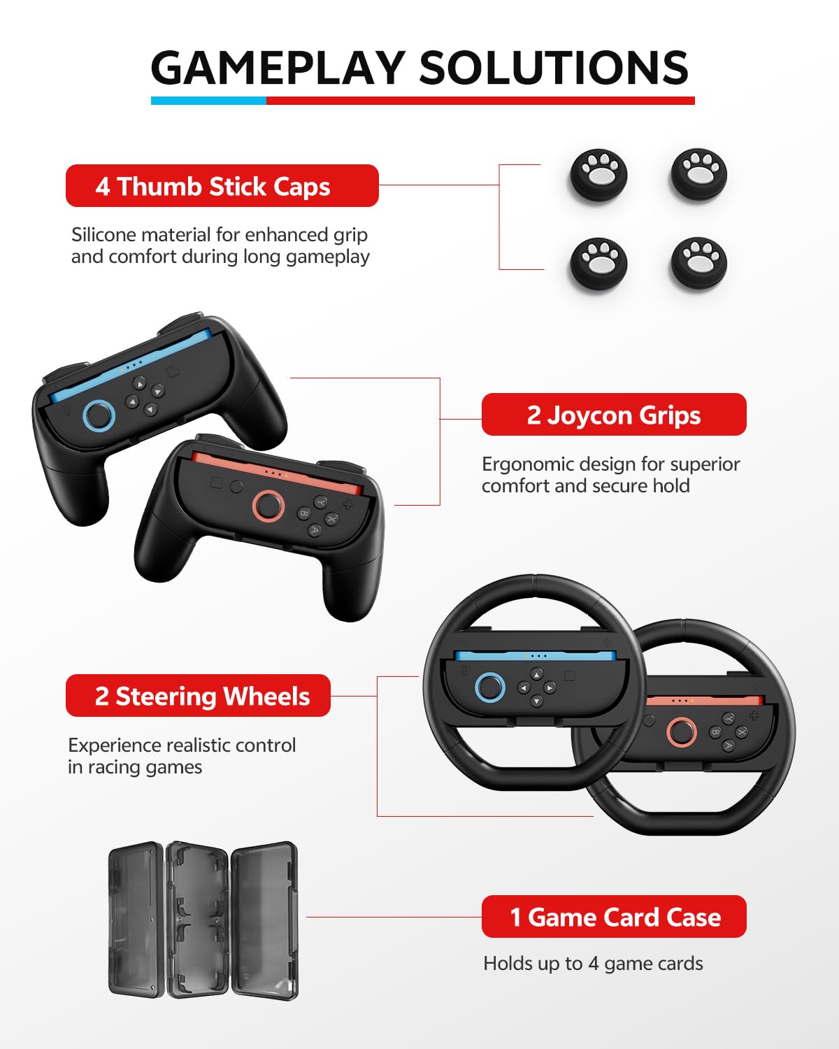 Switch 2 Pro Controllers Accessories Bundle for Nintendo 17-in-1: Carrying Case, Screen Protector, Thumb Grip for Joycon, Dockable Console Protective Cover Shell, Steering Wheel, 2025 Switch2 Game Kit