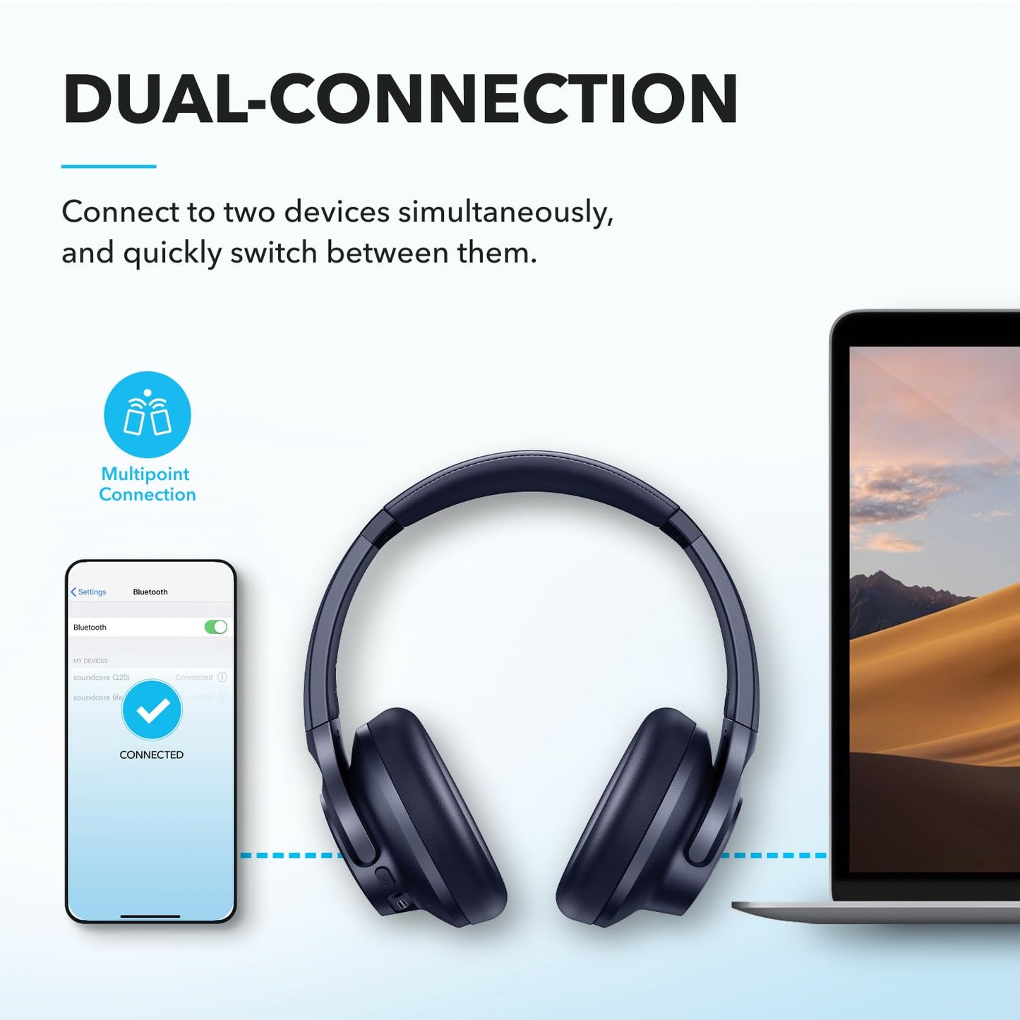 Soundcore by Anker Q20i Hybrid Active Noise Cancelling Headphones, Wireless Over-Ear Bluetooth, 40H Long ANC Playtime, Hi-Res Audio, Big Bass, Customize via an App, Transparency Mode (Pink)