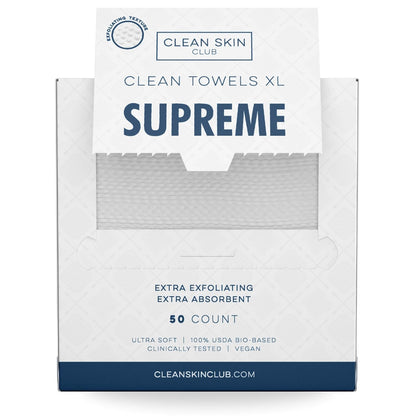 Clean Skin Club Clean Towels XL™, 100% USDA Biobased Face Towel, Disposable Face Towelette, Eczema Association Accepted, Makeup Remover Dry Wipes, Ultra Soft, 50 Ct, 1 Pack