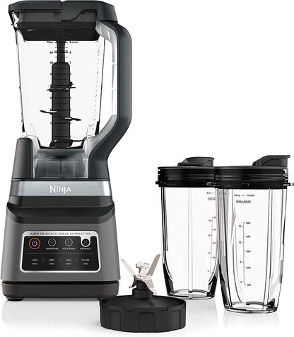 Ninja BN801 Professional Plus Kitchen System, 1400 WP, 5 Functions for Smoothies, Chopping, Dough & More with Auto IQ, 72-oz.* Blender Pitcher, 64-oz. Processor Bowl, (2) 24-oz. To-Go Cups, Grey