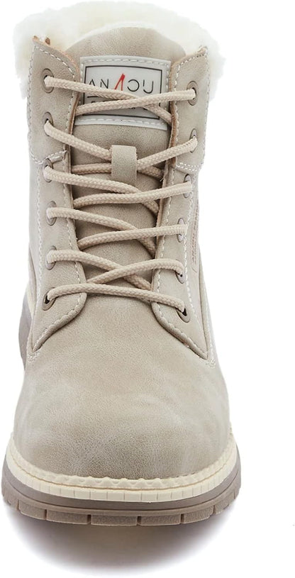 ANJOUFEMME Womens Hiking Snow Winter Boots - Waterproof Work Ankle Boots for Women Comfortable Warm Fur Boots for Backpacking Cycling