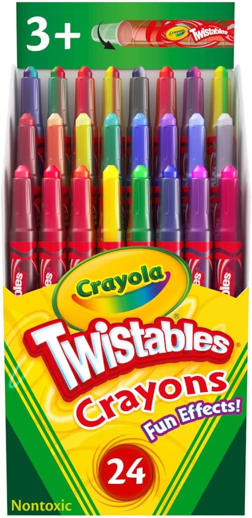 Crayola Twistables Crayons for Kids (24ct) Essential School Supplies for Girls & Boys, Toddler Coloring, Less Mess, Back to School Gifts for Kids