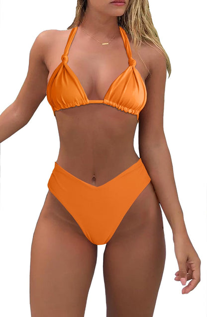 Bikini Sets for Women Sexy Halter Triangle String Bikini Cheeky V Cut High Waisted Thong Swimsuits 2 Piece